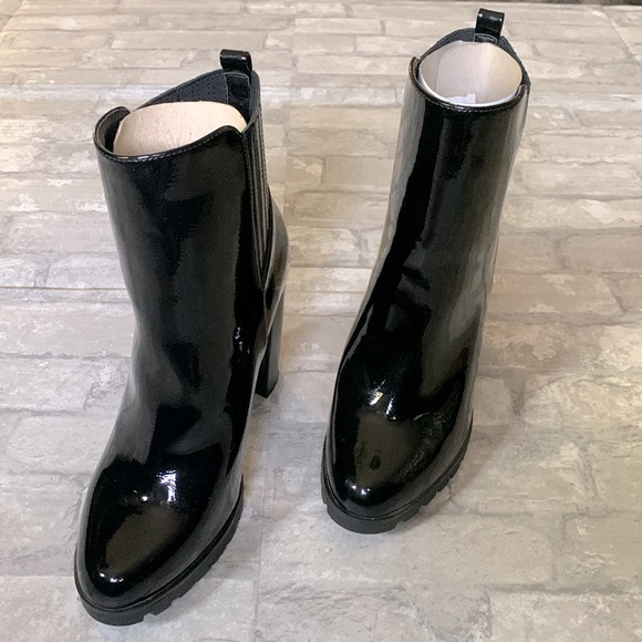Black Patent Leather Lug Sole Boots - Picture 4 of 8